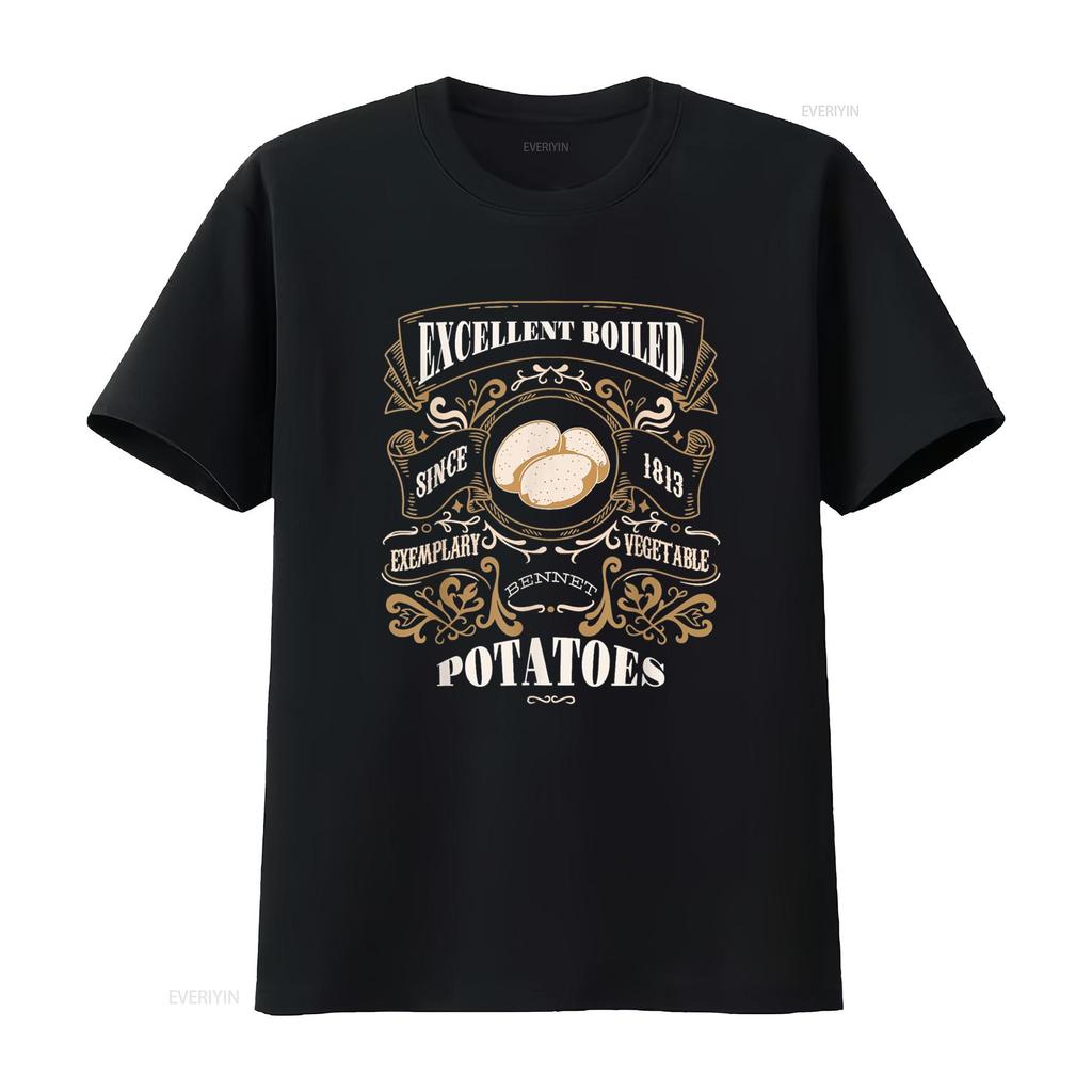 EXCELLENT BOILED POTATOES Pride Prejudice Jane Austen Meme T Shirt Vintage Washed Casual Slightly Stretched Designer Clothes