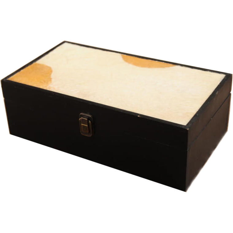 Set of Two Wooden Boxes with Imitation Calf Hair