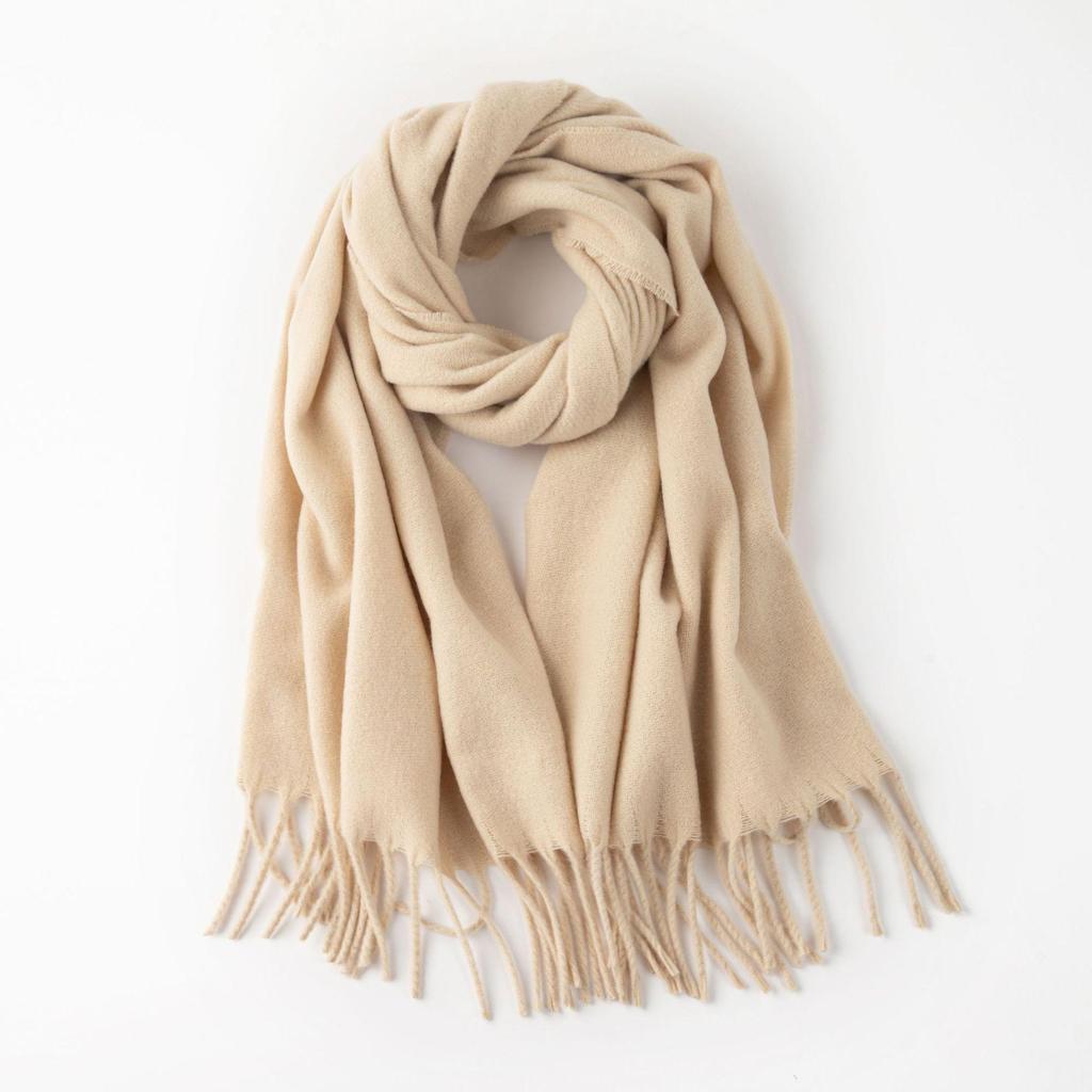 Korean-Style Faux Cashmere Shawl, Solid Color, Versatile Tassel Scarf for Women