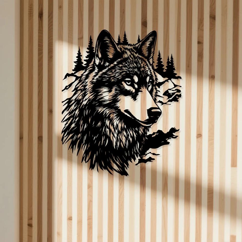 Iron Wolf Metal Wall Art Vintage Weather Resistant Outdoor Sculpture Christmas Yard Fence Gift for Homeowners