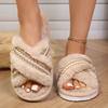 Memory Foam Fuzzy Slippers for Women Open Toe House Shoes Faux Fur Cross Band Indoor Outdoor Slippers Women's Anti-Slip Winter Warm Plush Slippers