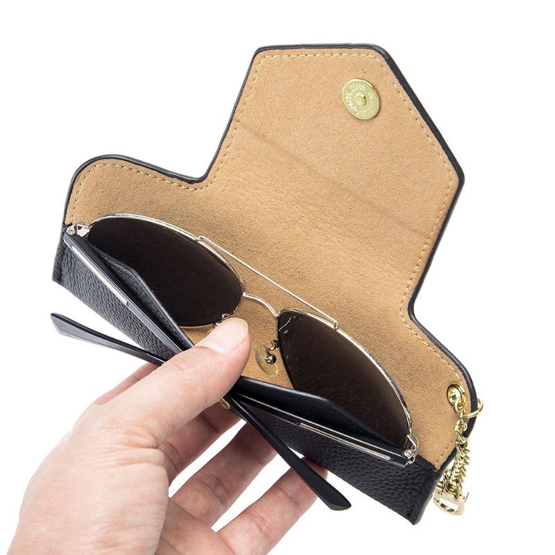 New Leather Literary Glasses Bag Women's High-end Sunglasses Sunglasses Storage Bag Ultra-thin Portable Chain Glasses Bag