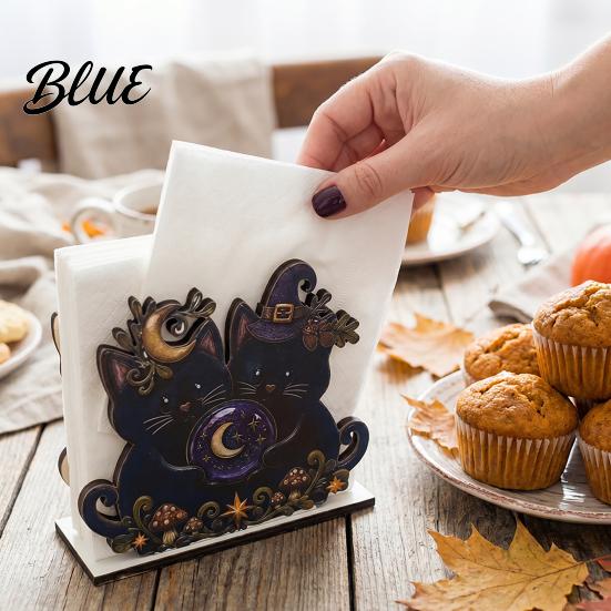 Cute Halloween Home Decor Wooden Napkin Holder Ghost Black Cat Decorative Tabletop Tissue Retro Farmhouse Tableware Dispenser Paper Towel Holder for