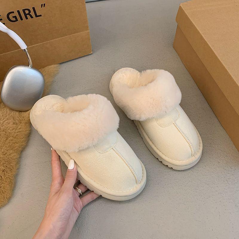 Korean version of pink snow boots, half-towed women's outer wear 2025 winter new Mao Mao shoes, piled and thickened warm cotton shoes