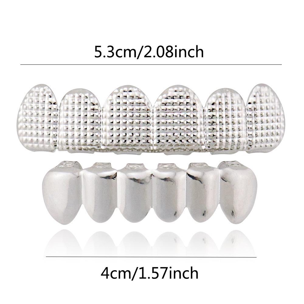 HIOHOP Lattice Pattern 18K Gold Plated Hip Hop Grillz - Top & Bottom Six Teeth Fashion Accessory.