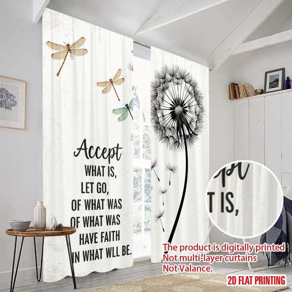 2pcs 2D flat printing Party Curtains Dragonfly Dandelion Accept Let Go 100% Polyester Without Electricity All Season Party &