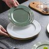 Retro Style Ceramic Round Flat Plate Creative Kiln Change Glaze Shallow Plate Home Cold Dish Plate Western Pasta Salad Steak Plate