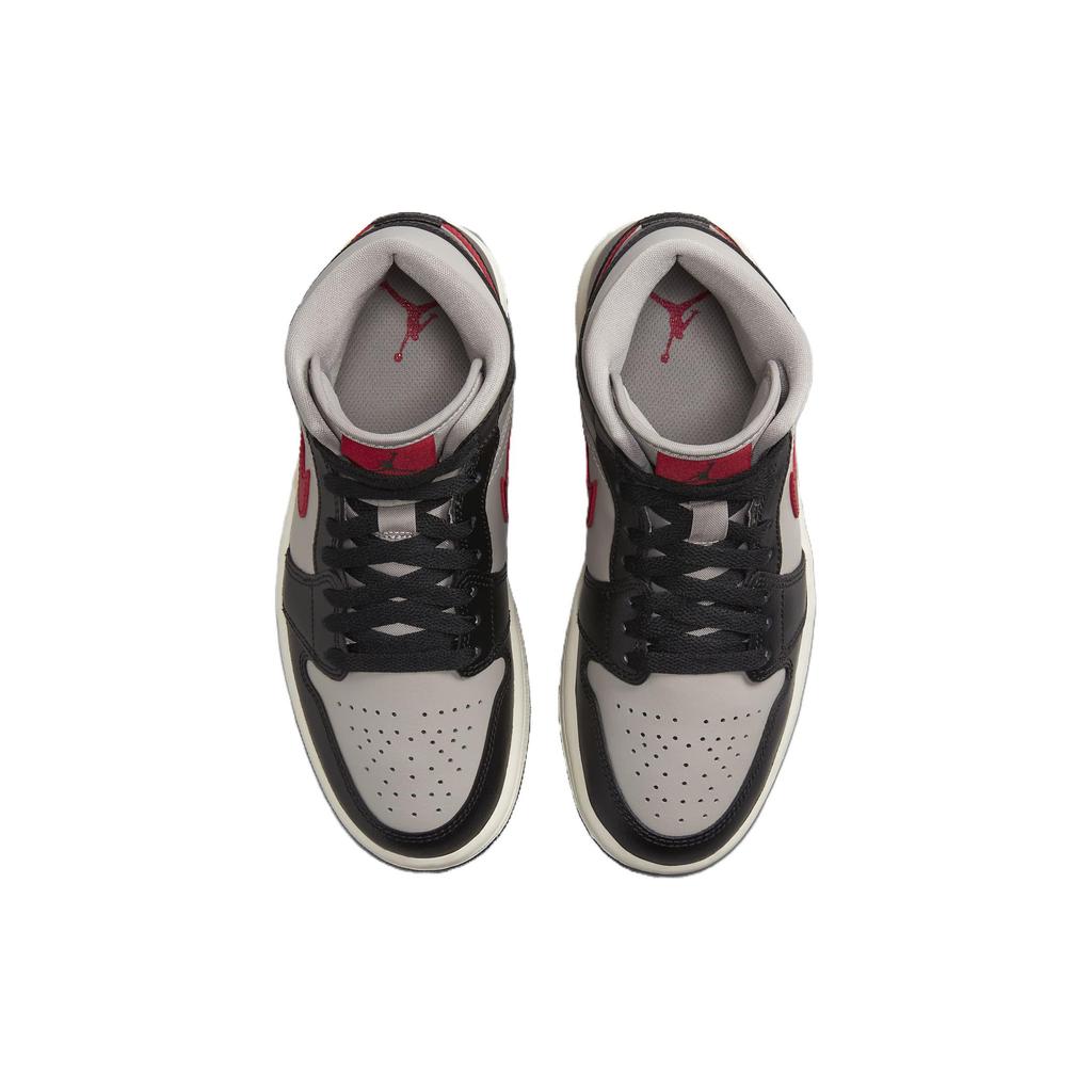 New Jordan 1 Mid Black College Grey Gym Red Women's BQ6472-060
