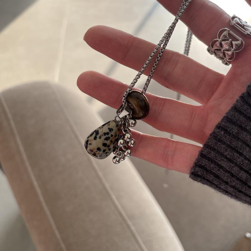 

Натуральный камень тигровый глаз полосатый камень капля воды длинная подвеска ожерелье женская нишевая мода универсальное легкая роскошь высококлассное ожерелье