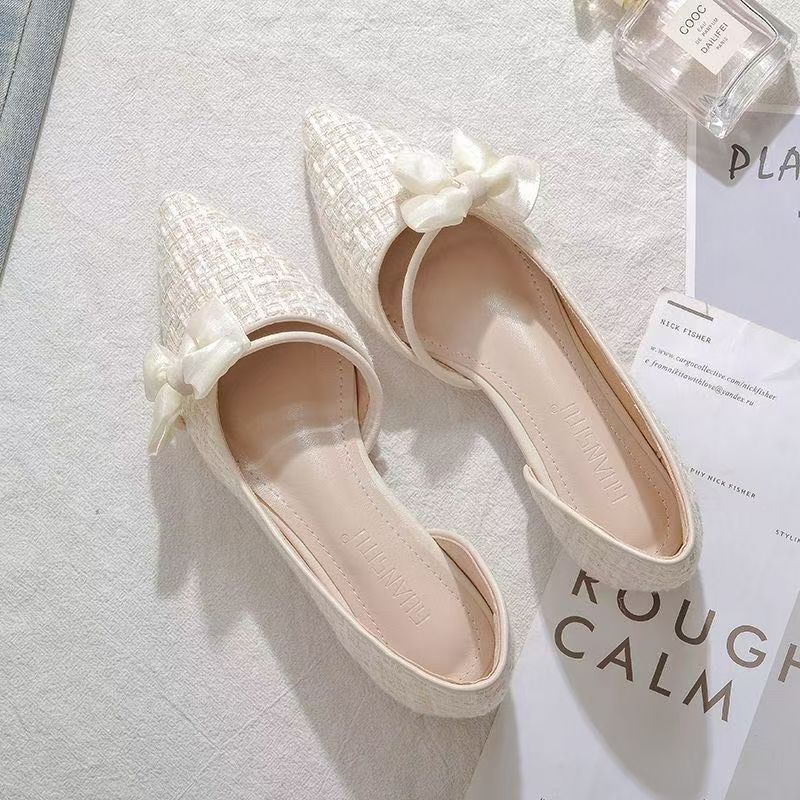 Versatile Evening Wind Gentle Shoes Flat Doudou Shoes Women's 2025 Autumn Bow Xiaoxiangfeng Single Shoes Bridesmaid Shoes