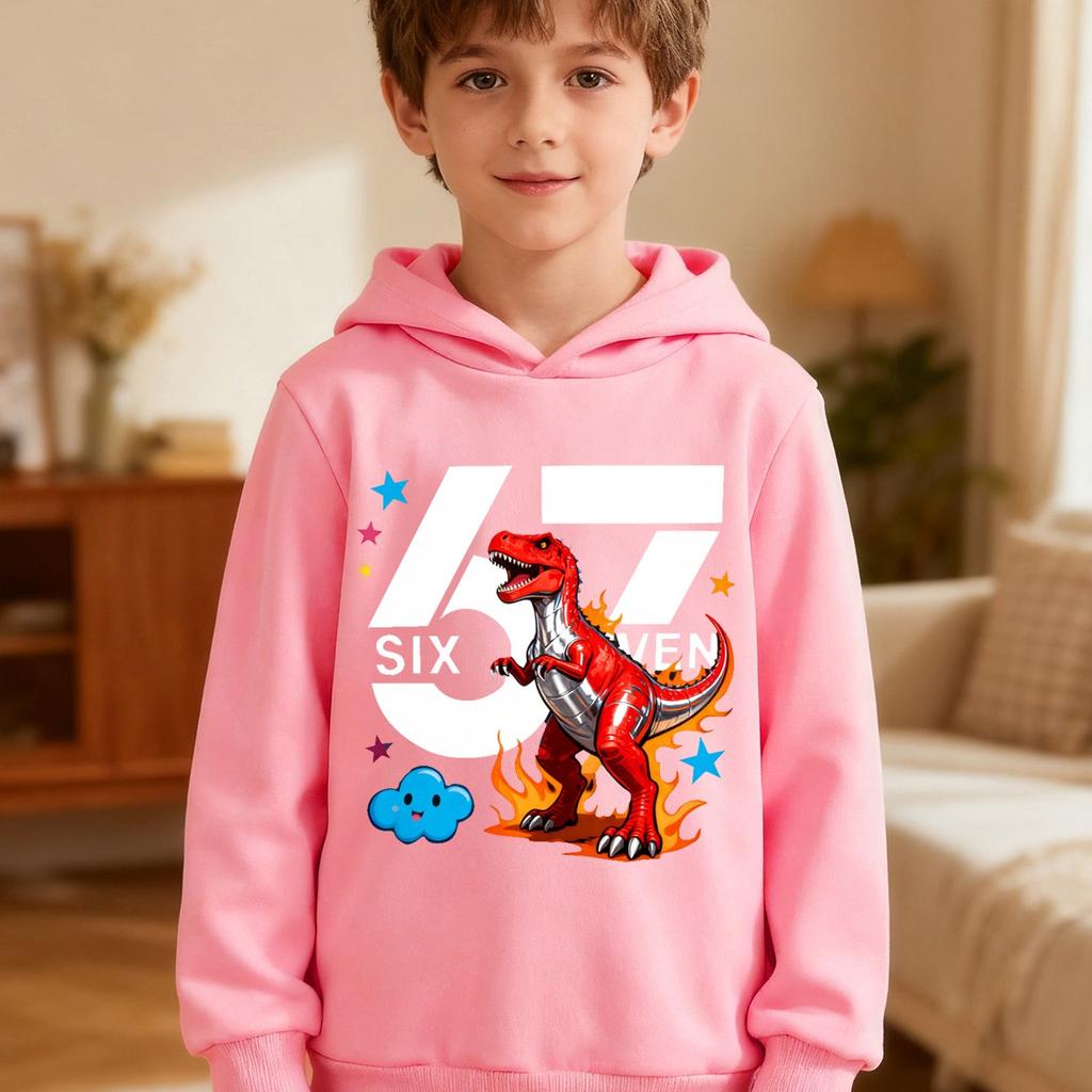 Stylish Hoodie/Sweatshirt for Boys and Girls – Dinosaur 67 Cartoon Print – Great for Cool Boys