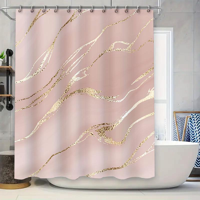 

Modern Style Pink Bath Curtains With Gold Metallic Print For Bathroom Decor Water Resistant Shower Curtain In Size X W60H190(CM)-1 Pcs