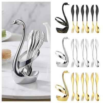 Elegant Swan Cutlery Set Fork Spoon Organiser  Coffee Fruit Dessert Stirring Mixing