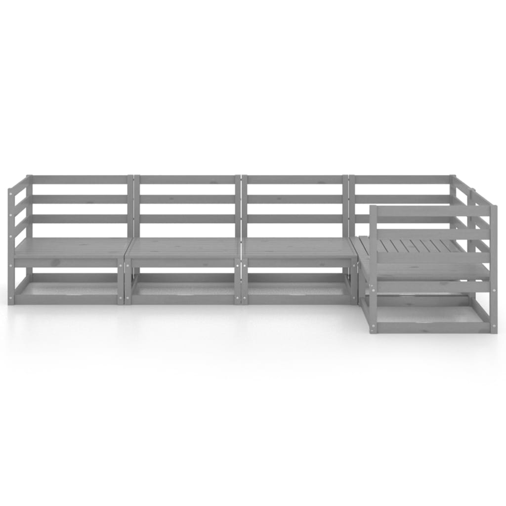 5 Piece Garden Lounge Set Grey Solid Pine Wood