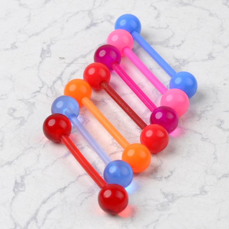 10Pcs Mixed Colorful Flexible Silicone Barbell Stud Tongue Ring Ball Bars Belly Navel Rings Stud Body Piercing Jewelry