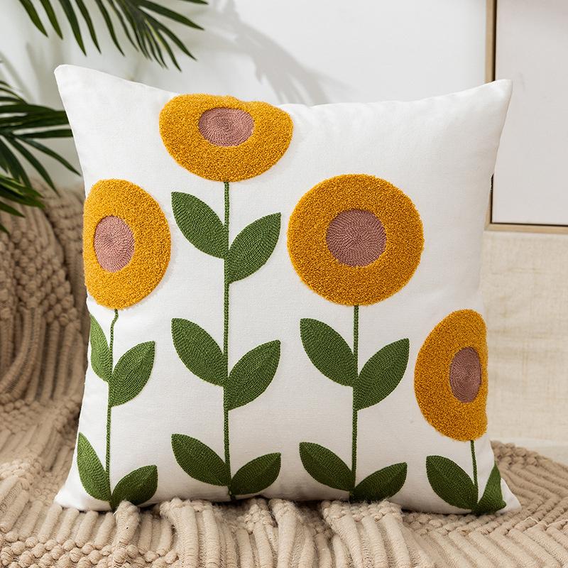 Canvas Embroidered Throw Pillow Cover with Flower Spring Embroidery Craft Modern Simple Sofa Office Pillow Pillow Case JAF073