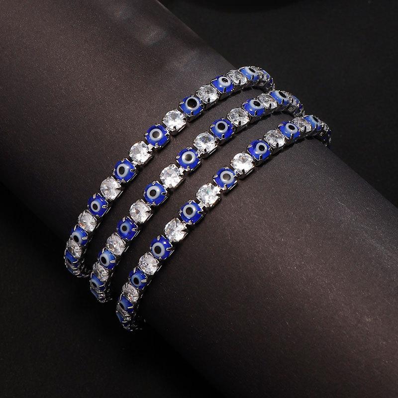 Blaue Böser Blick Verstellbare Zirkonia Tennisarmbänder für Damen Herren Schmuckgeschenke