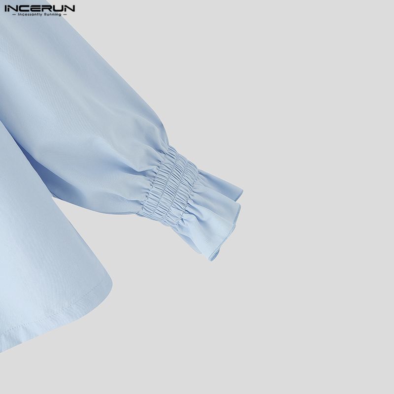 INCERUN Eleganti Camicie Casual da Uomo con Laccio al Collo, Maniche Lunghe, Fantasia Floreale