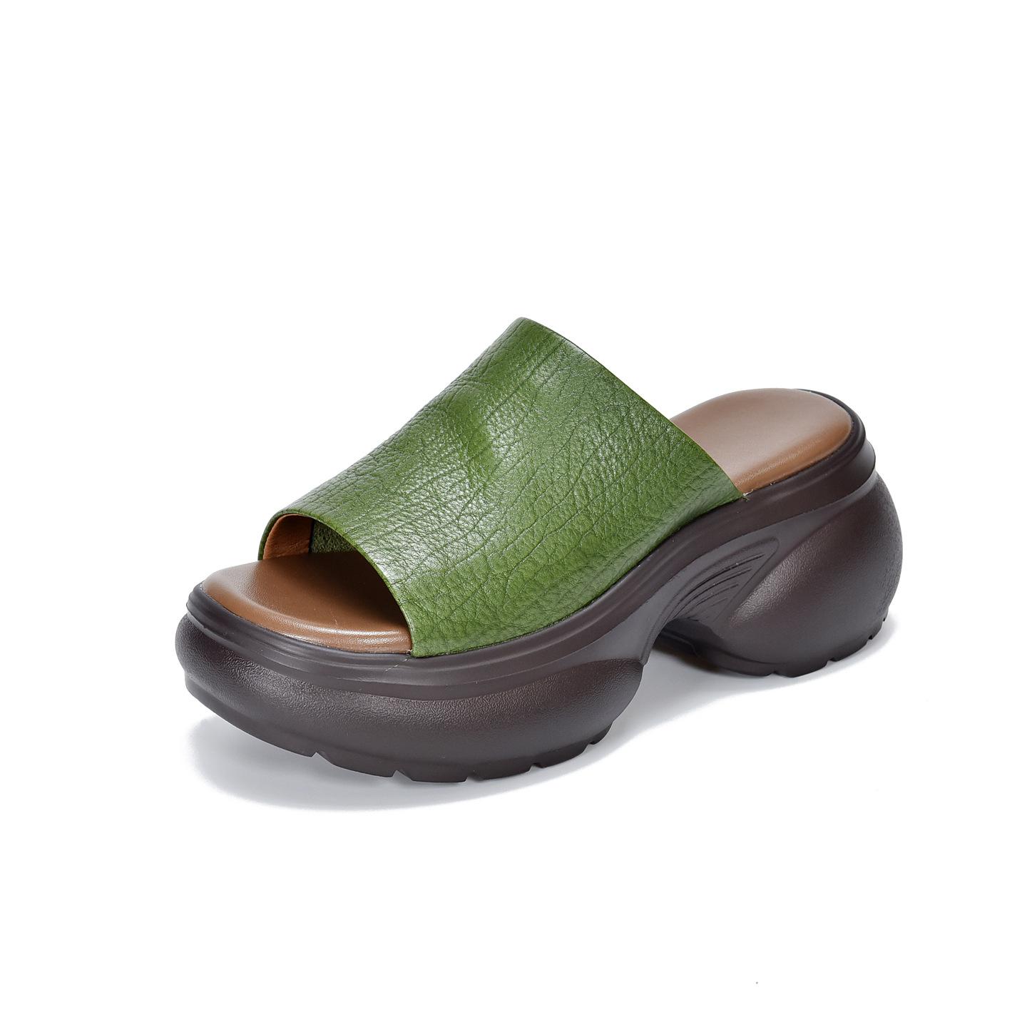 

Johnature Women s Thick Soled High-heeled Peep Toed Slippers Genuine Leather Platform Sandals 35