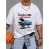 Daddy's Little Mechanic T Shirt White Classic Car On Lift Graphic For Car Enthusiasts And Auto Repair Fans