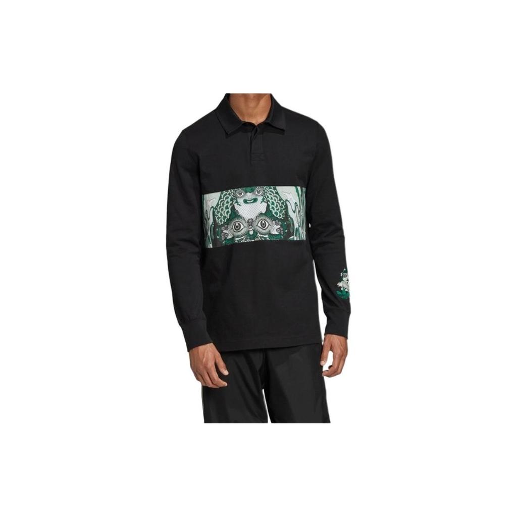 Adidas Originals Gallery Rugby Long Sleeve Casual Sport Print Shirt Men Tops Black FM1663