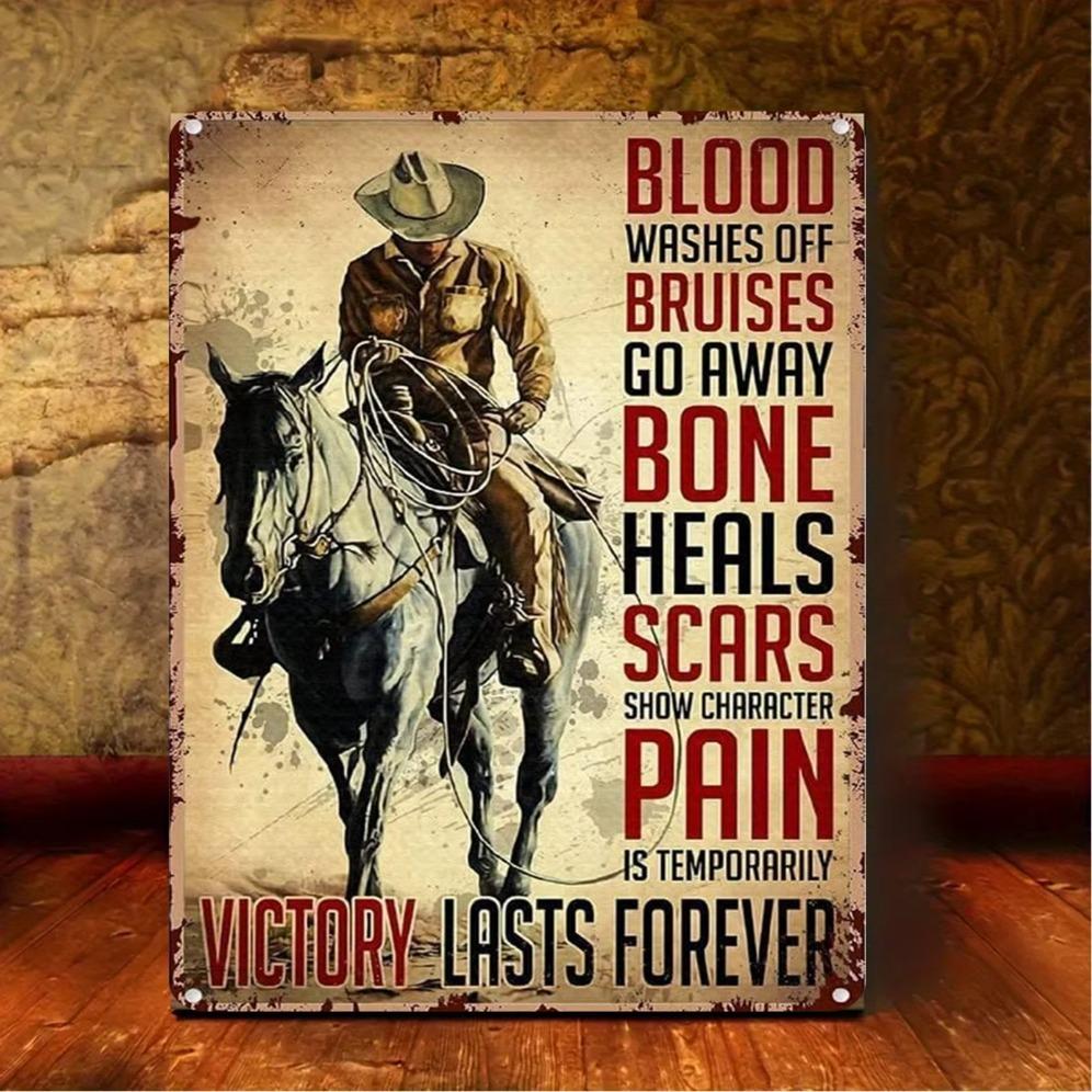 Iron Art Painting,Rustic Cowboy Metal Wall Art, Vintage Western Decor with Horse Riding Motif for Home Bar