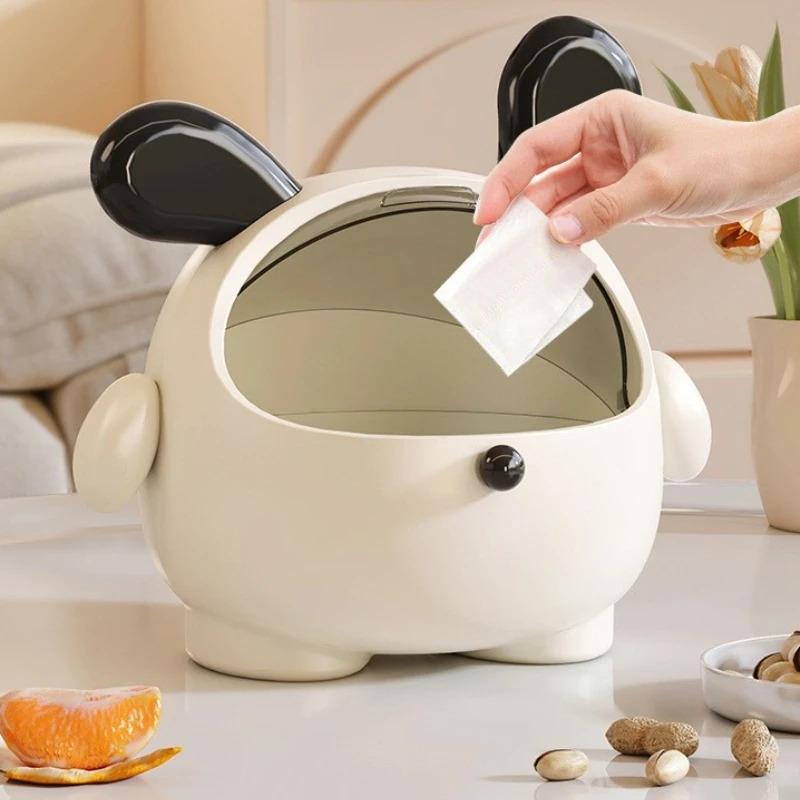 Cute Rabbit Desktop Waste Bin With Lid Large Capacity Sundries Organizer Home Office Desktop Ornament Multifunction Storage Box