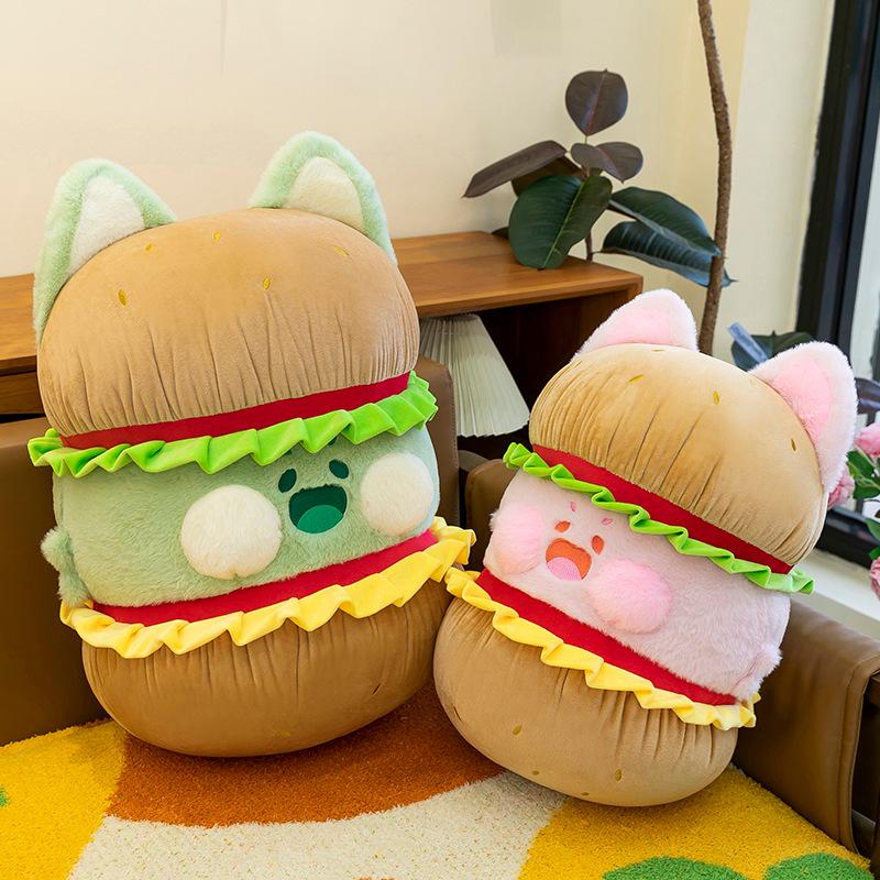 Adorable Dudu Cat Hamburger Plush Toy - Creative Cat Doll Children's Companion Gift
