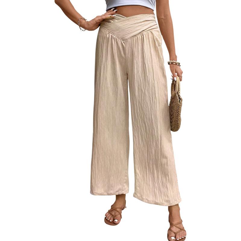 Spring and Summer Women's Pants High Waist Solid Color Commuter Style Nine Points High Waist Wide Leg Pants
