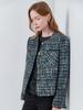 Maxza Funkelnde Leder-Kontrast Steppgefütterte Tweed-Wolljacke (blau)
