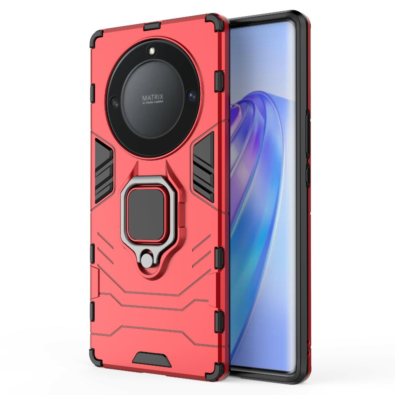 

For Honor X40 5G/X9a 5G/Magic5 Lite 5G Ring Holder Kickstand Back Cover TPU+PC Anti-drop Phone Case Red