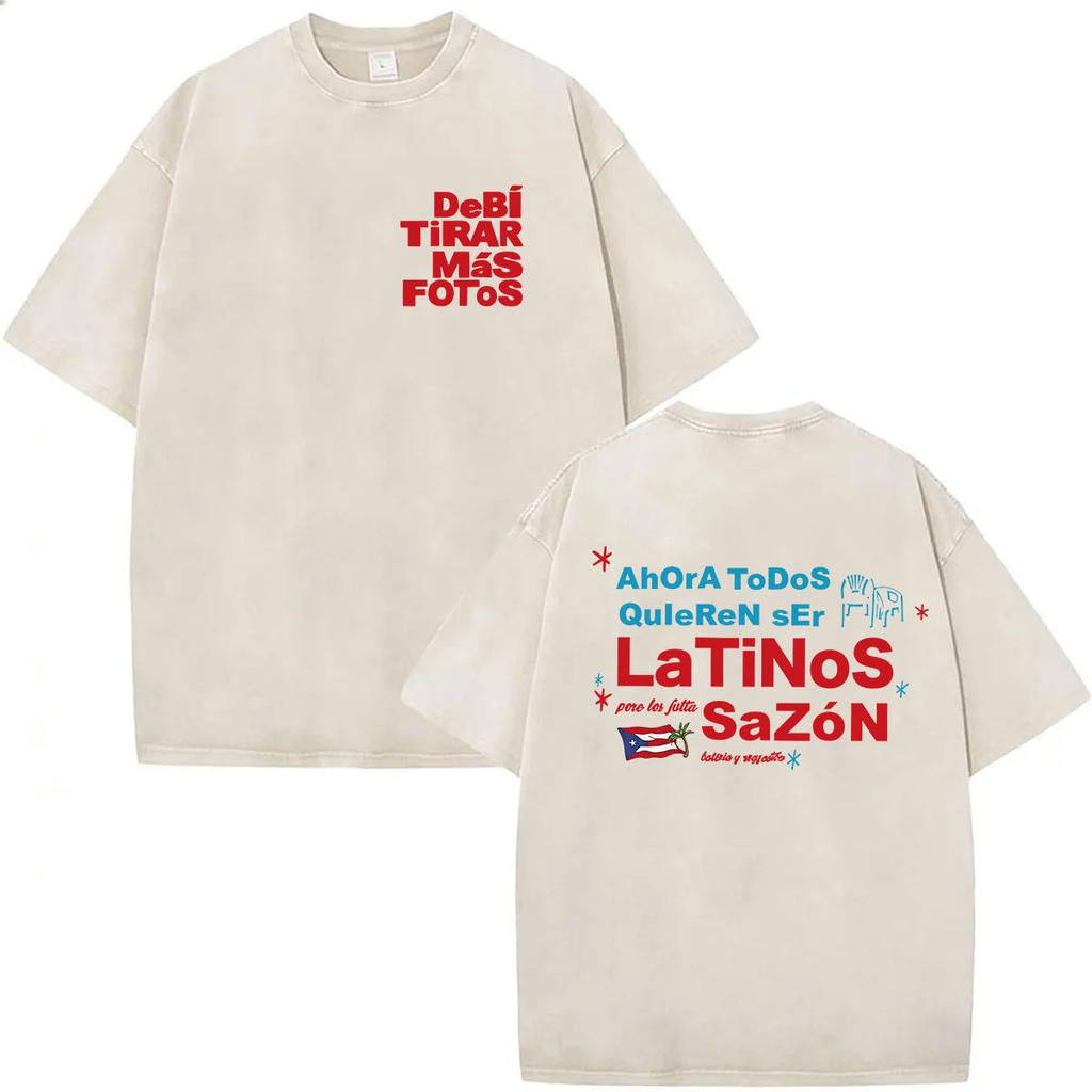 Vintage Washed Bad Bunny Debi Tirar Mas Fotos 2026 Graphic Tshirts Men Women Harajuku Hip Hop Loose ONeck Short Sleeve Tshirt