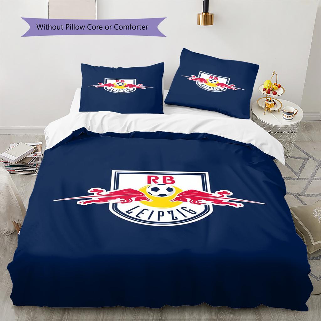 Set de așternut cu model logo RB Leipzig Cearșaf de pilotă Față de pernă Decor pentru casă Cadou (1 * husă de pilotă + 2 * fețe de pernă, fără miez)