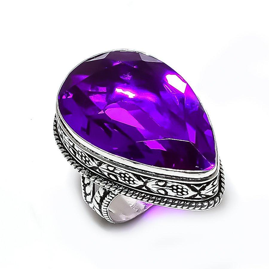 Rosa Amethyst Edelstein Handgefertigter 925 Sterling Silber Schmuck Ring Größe 8,5 g5H61