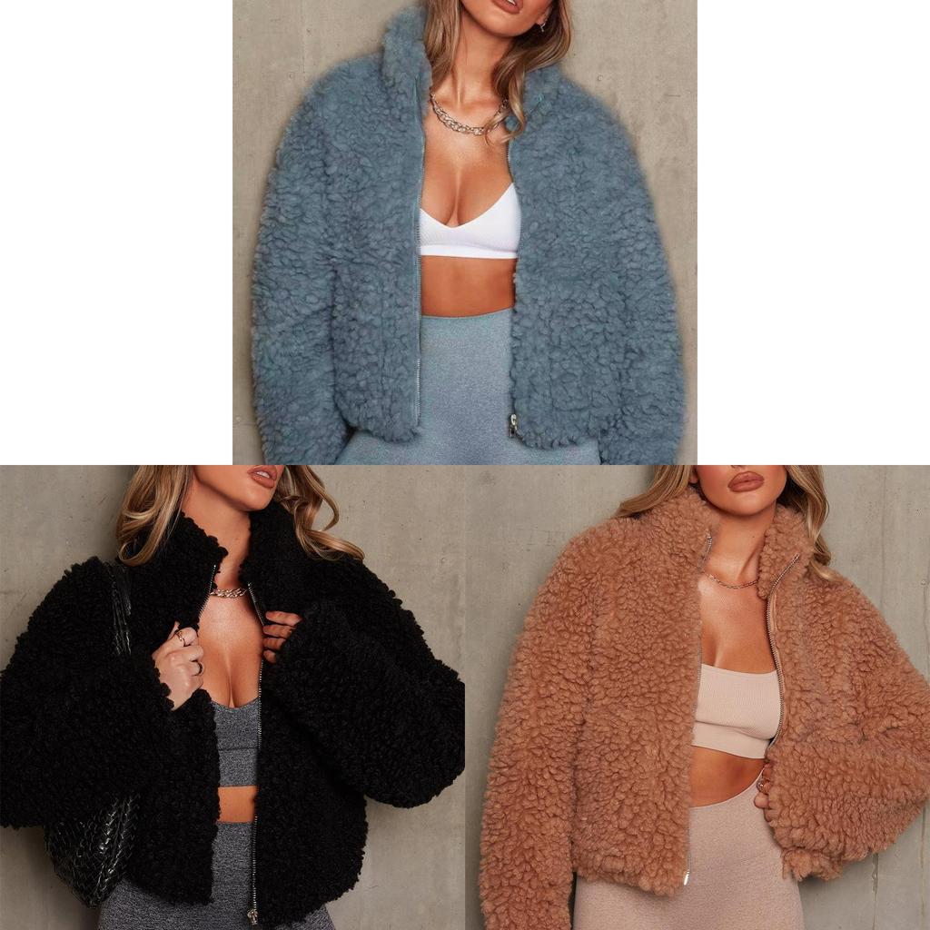 Giacca da Donna Autunno Inverno in Finta Pelliccia con Tasche per Uso Casual