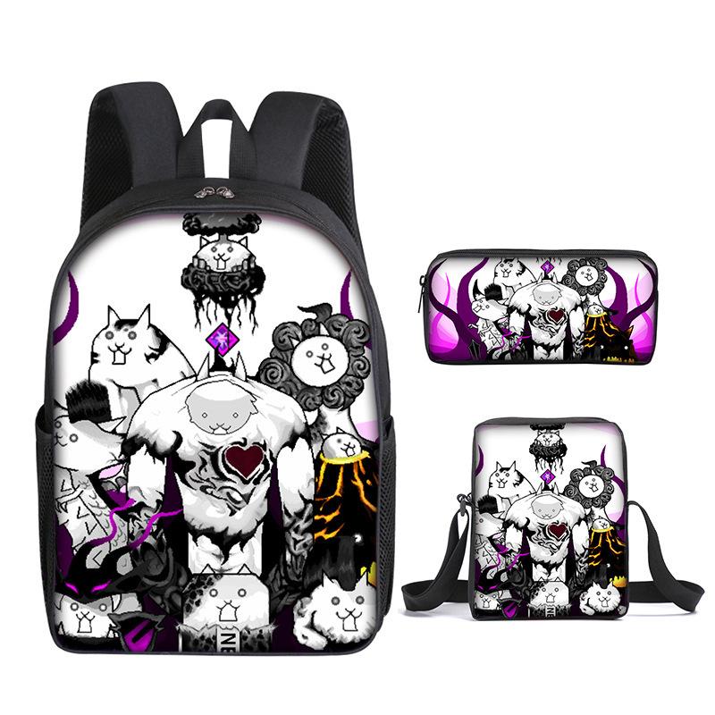 The Battle Cats Rucksack Dreiteiliges Set für Kindergartenkinder, Rucksack mit großem Fassungsvermögen, Umhängetasche, Federmäppchen