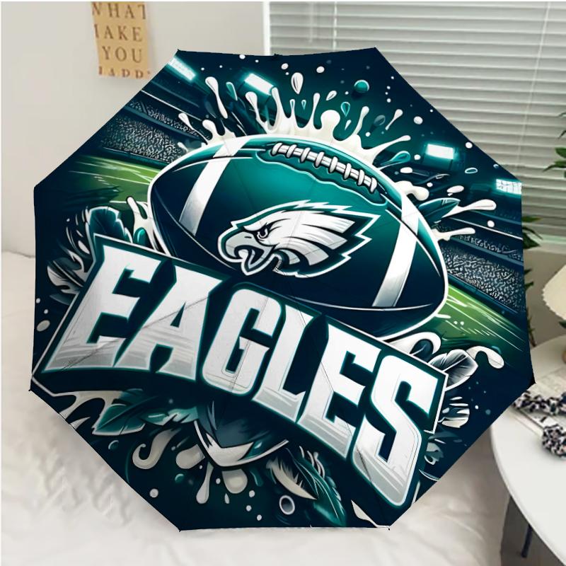 Philadelphia Eagles LOGO Print Automatic Umbrella, 8 Rib Iron Frame, Plastic Handle, Suitable for Outdoor Travel &Daily , Ideal Gift