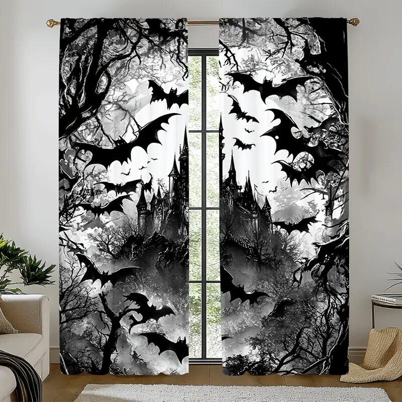 

2PCS- Halloween Castle style patterned printed curtains, window decorations, home decorations, room decorations 29Wx64L(75x166CM)x2