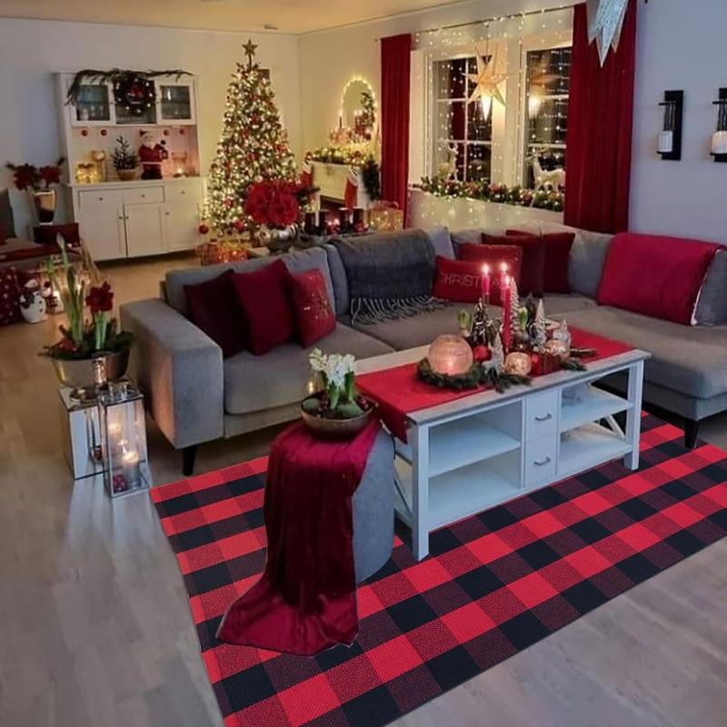 Modern Home Orange Checked Carpet Minimalism Absorbent Non-Slip Floor Mat Living Room Bedroom Doorway Dining Room Decor Rug