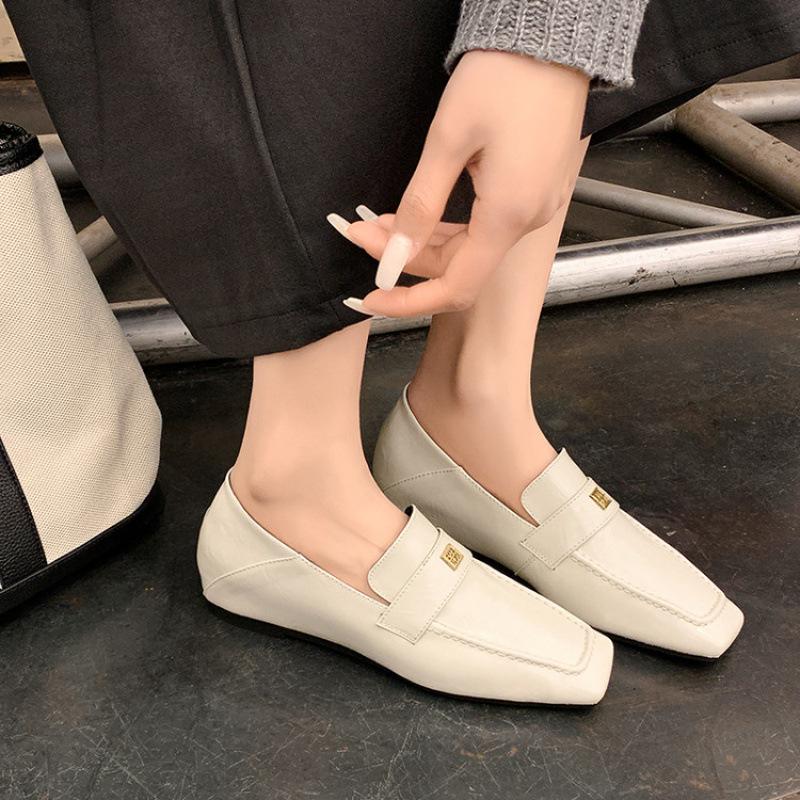 New Women's Fashion Single Shoes, Low Heels, One Pedal, Flat-soled Fashion Cowhide Women's Shoes, Women Wearing Small Leather Shoes In All Seasons