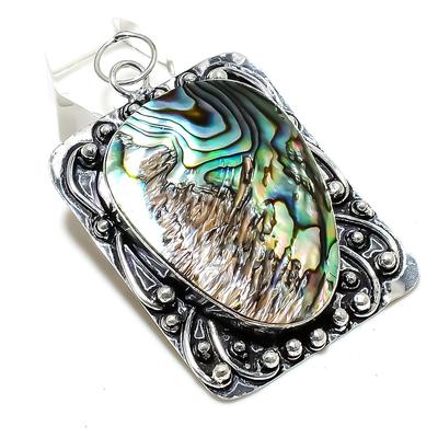 Abalone Shell Gemstone Handmade 925 Sterling Silver Jewelry Pendant 2.68" R2i08