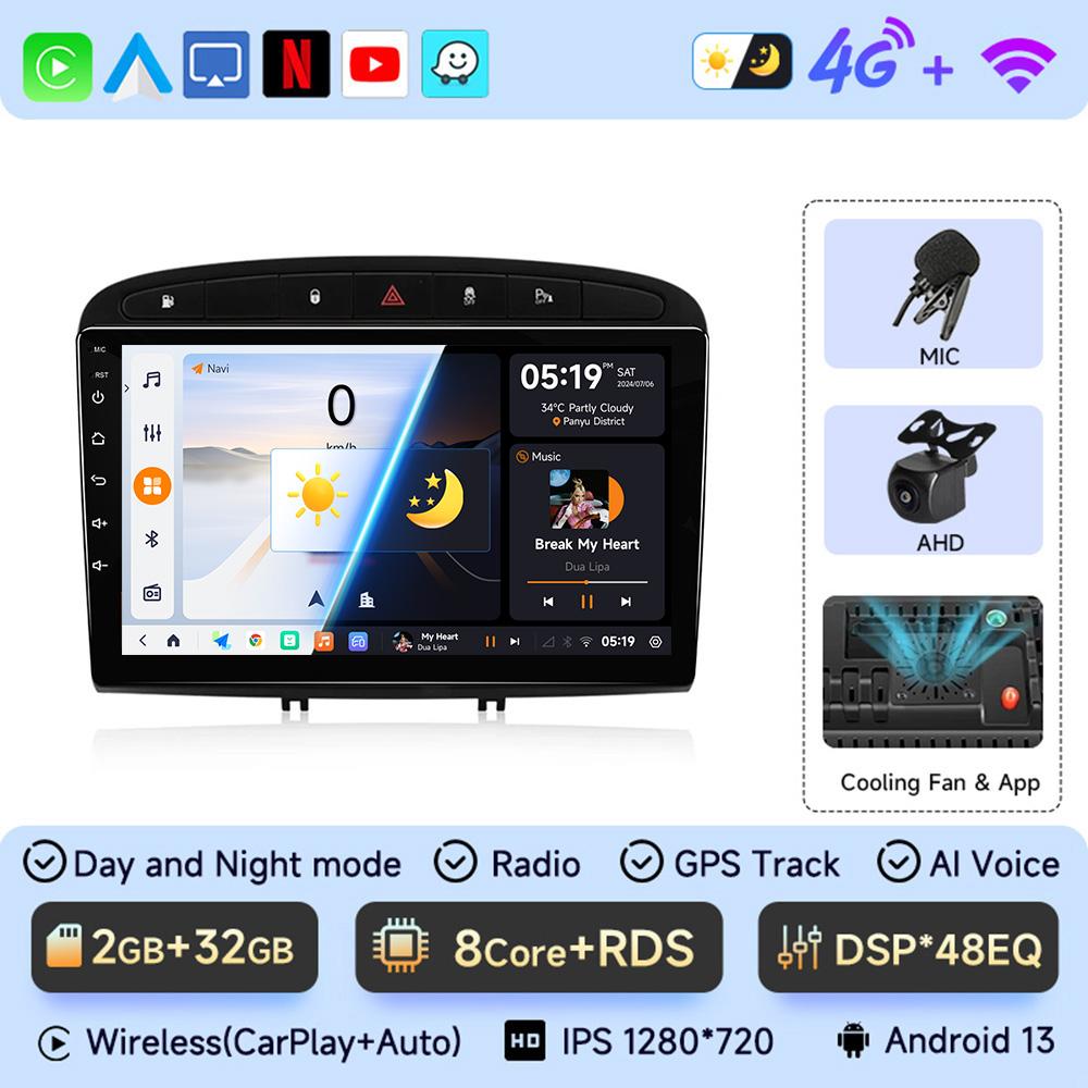 JIUYIN Android 13 Car Radio for Peugeot 308 308SW 2007-2015 408 2012-2020 2 DIN Multimedia Video Player GPS Navigation  Head Uni