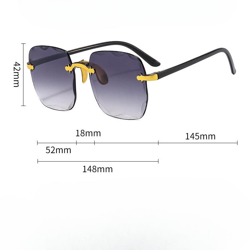 Módní čtvercové sluneční brýle bez obrouček Vintage brýle s přechodovou čočkou pro ženy