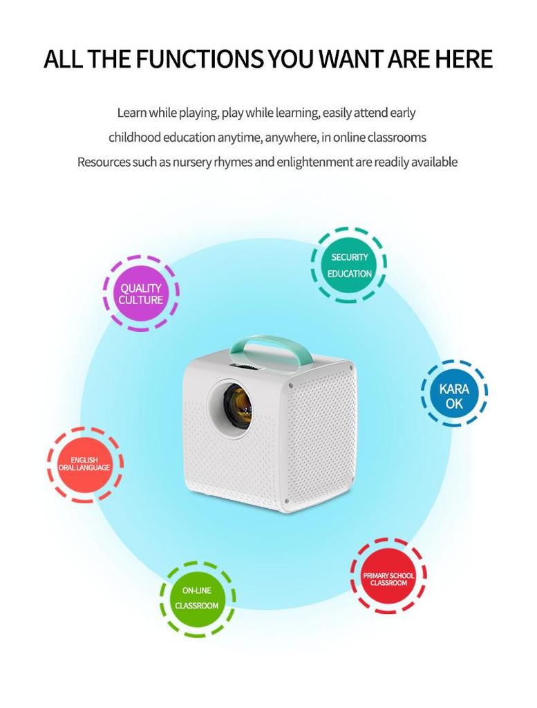 Compact Wired Mobile Phone HD Screen Mirroring Projector - Full Color, Mini, Portable, Large Display for Home Use.