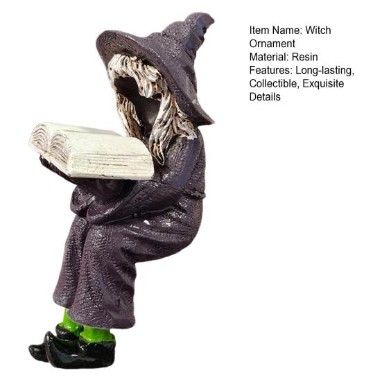Reading Witch Figurine Halloween Shelf Sitter Witch Statue Resin Gothic