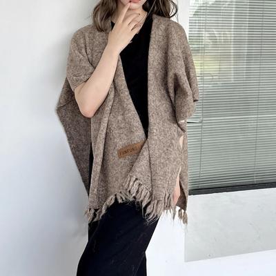 Japanese Korean Tassel Big Pendulum Cardigan Cape Autumn Loose Poncho Women Faux Cashmere Cloak Out Streetwear