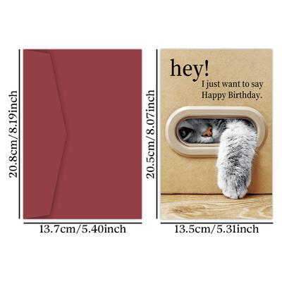 1pc Whimsical Cat Greeting Cards with Envelope, Funny Thank You/Birthday/Holiday Cards, Cute Designs for Heartwarming Gifts