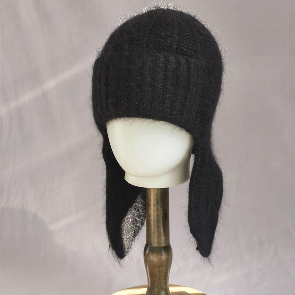 Fashion Women Winter Rabbit Fur Warm Hat Fur Ear Flap Cap Angora Knitted Hat Skullies Beanies Female Bonnet Woman Knit Cap