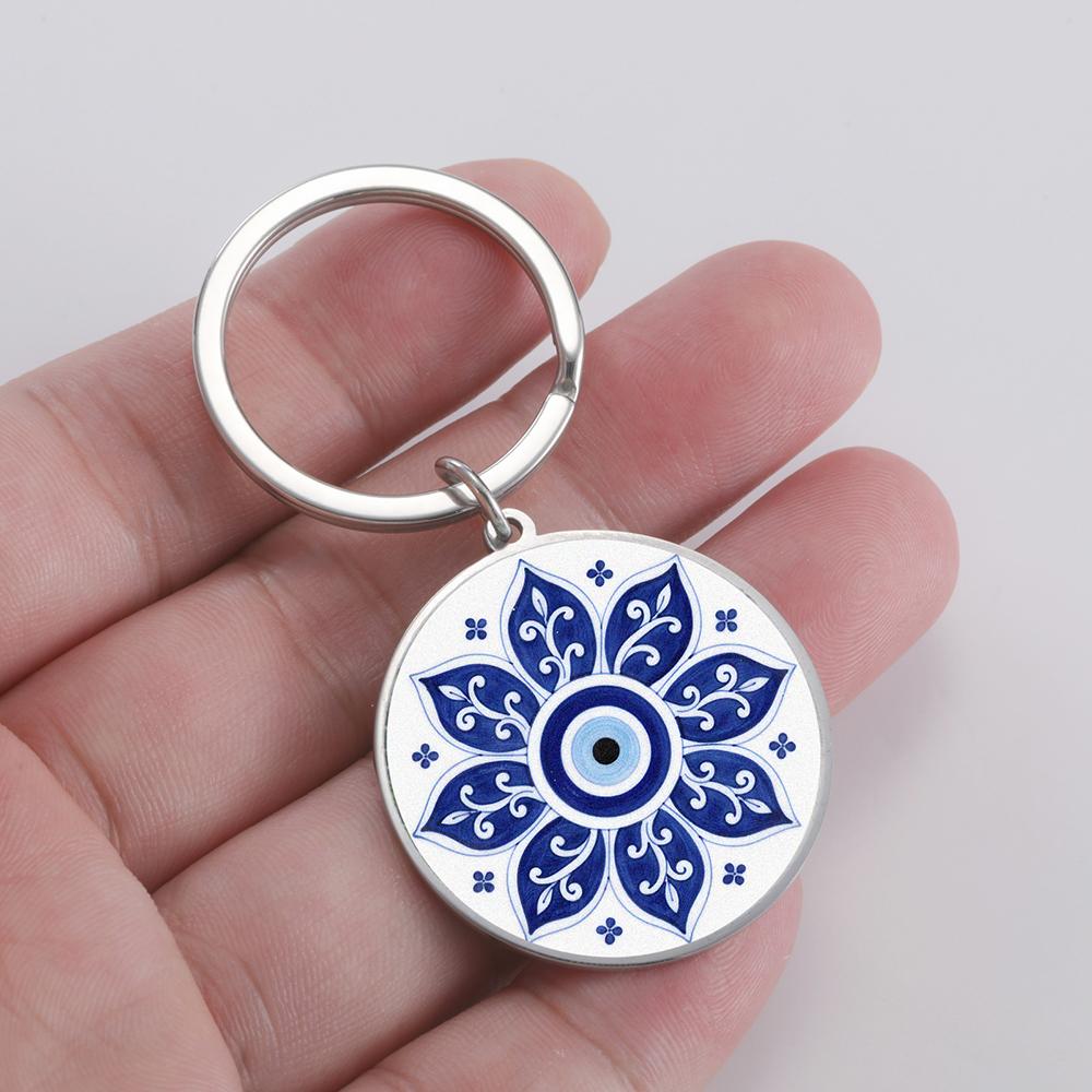 Dawapara Evil Eye Keyring Protection Talisman Good Luck Charm Keyring Spiritual Gift Stainless Steel Jewelry