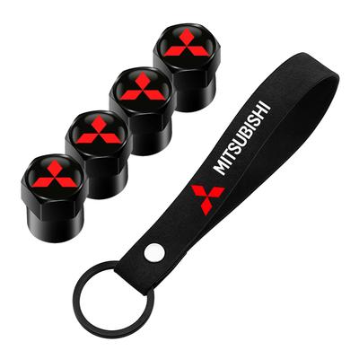 Tapas de Válvula de Rueda de Neumático de Coche y Anillo Llavero para Llave de Coche Para Mitsubishi Lancer Outlander Pajero ASX Accesorios de Aluminio
